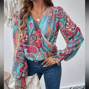 GORGLITTER Women's Boho Halter Top – Paisley Print, Tie Back, Keyhole Blouse For Summer & Vacation